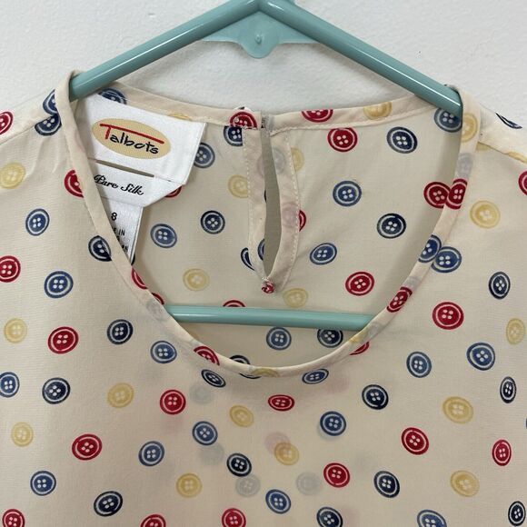Talbots Pure Silk Button Print Novelty Shell Blouse Colorful Primary Unique - Picture 5 of 14